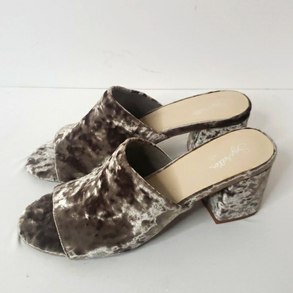 Seychelles Velvet Commute Block Heel Sandal Mules Grey Slip In Round Toe - Picture 7 of 17